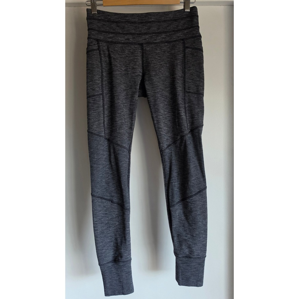 Athleta Womens Gray Space Dye Ribbed Pocket Leggings Size M Tights Joggers